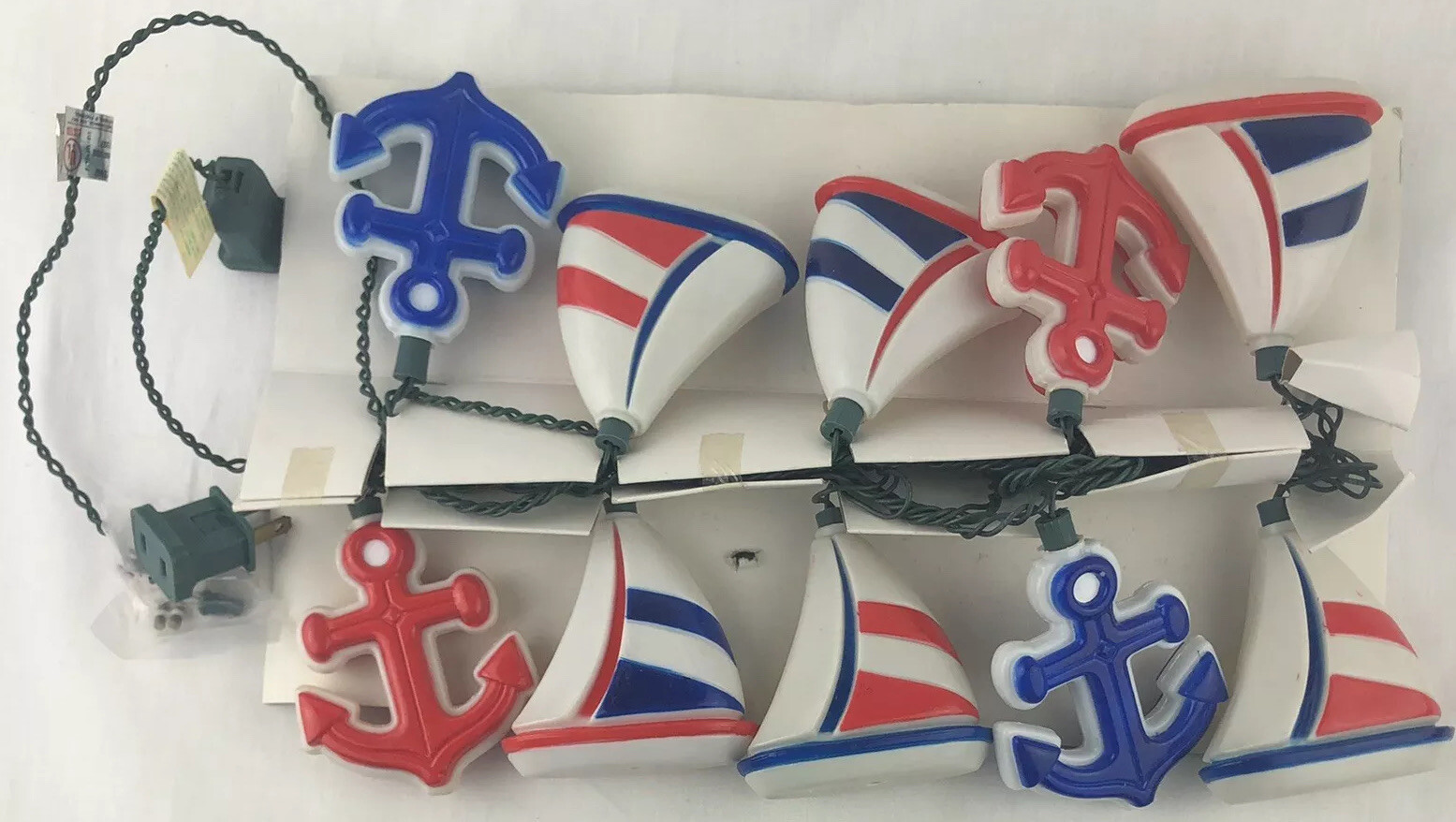 NOMA String Lights Sailboat Anchor 2 Sets Nautical Red Blue Camper RV Vintage