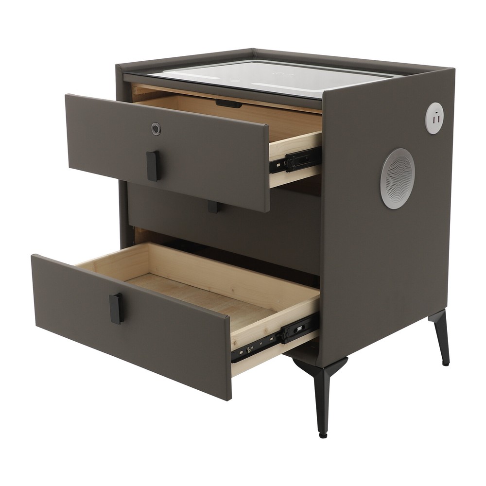 Smart Bedside Table + Three-color Light+Drawers+Usb&wireless Charging Dark Grey