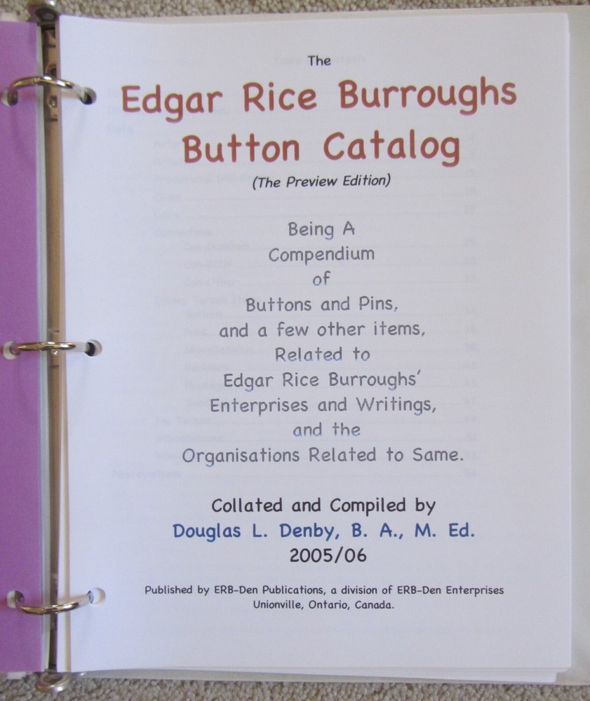 EDGAR RICE BURROUGHS BUTTON CATALOG+34 CON~PINS~PINBACKS~TARZAN~JOHN CARTER