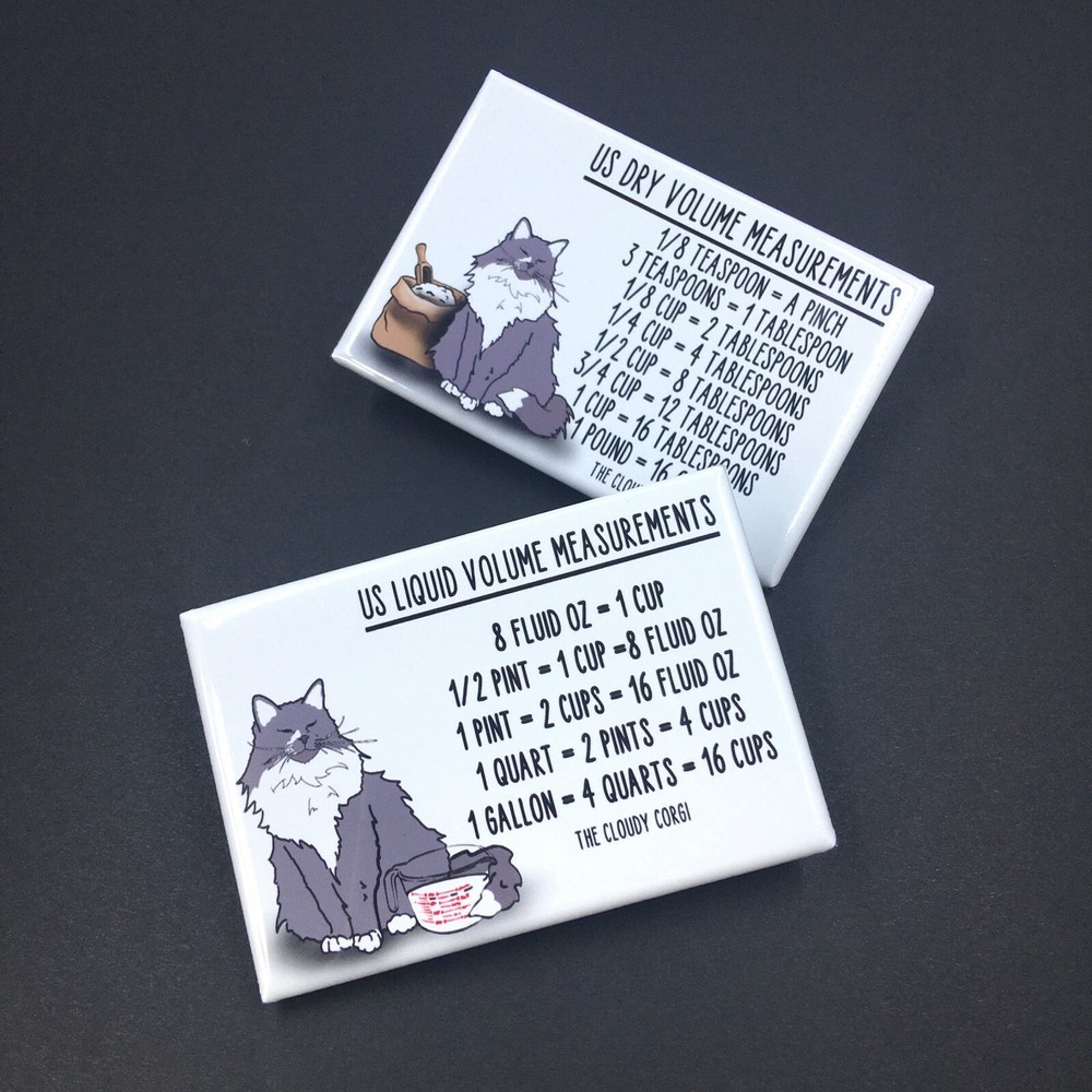 Maine Coon Cat Measuring Chart Magnet Set Kitchen Cooking and Baking Guide
