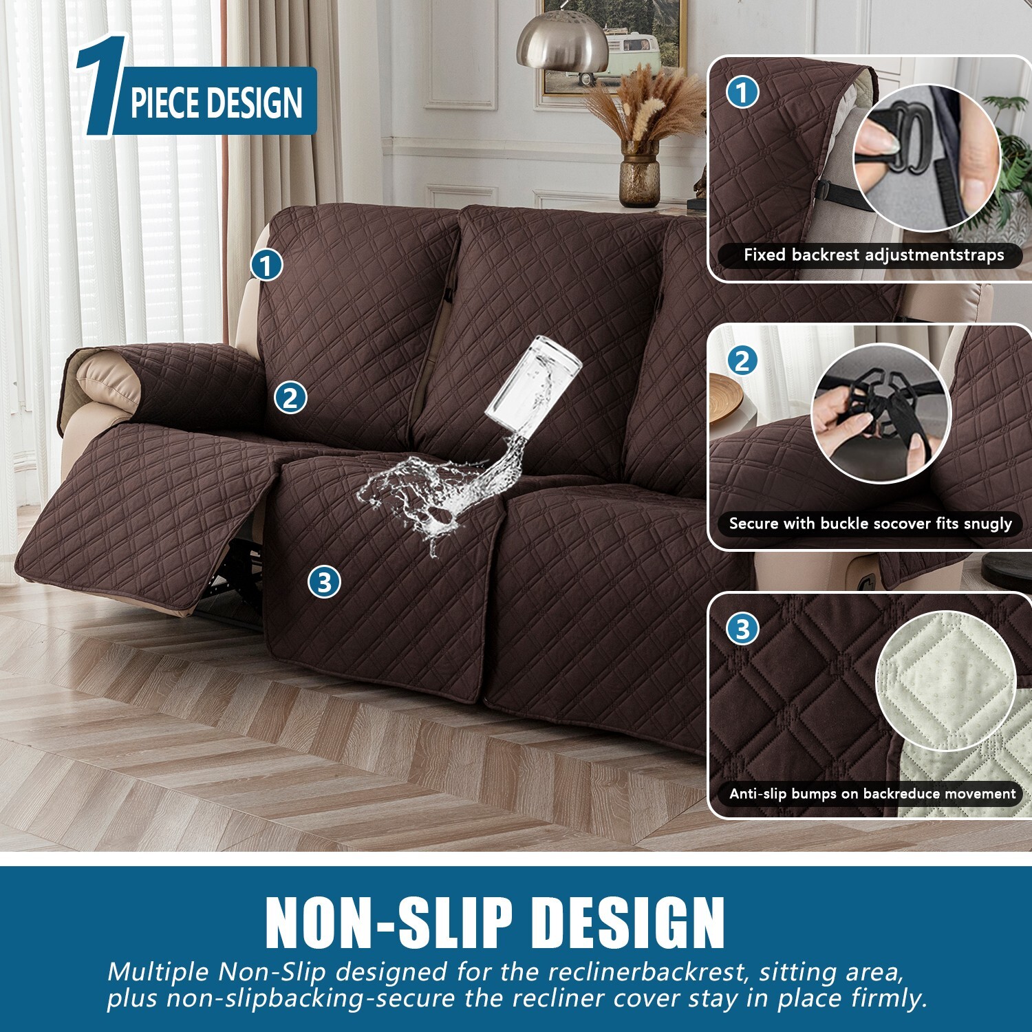 Waterproof non-slip sofa cover recliner 3 seats, furniture protection decoration