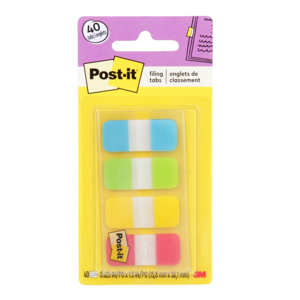 Post-it Tabs.625 in. Solid, Aqua, Lime, Yellow, Red, Durable, Writable,