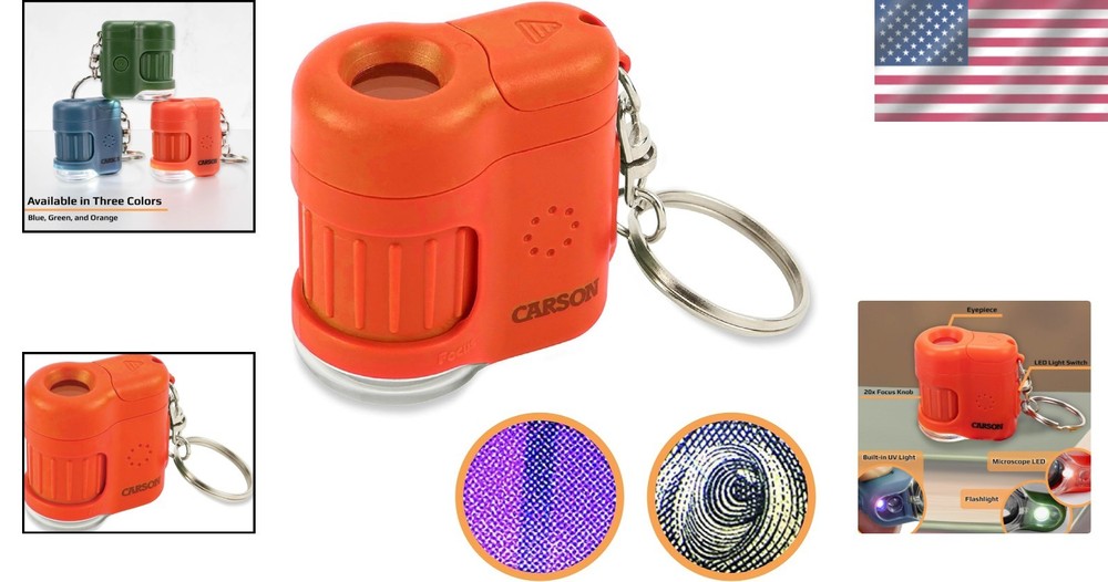 Compact 20x Magnification Keychain Microscope with Built-in UV/LED Flashlight