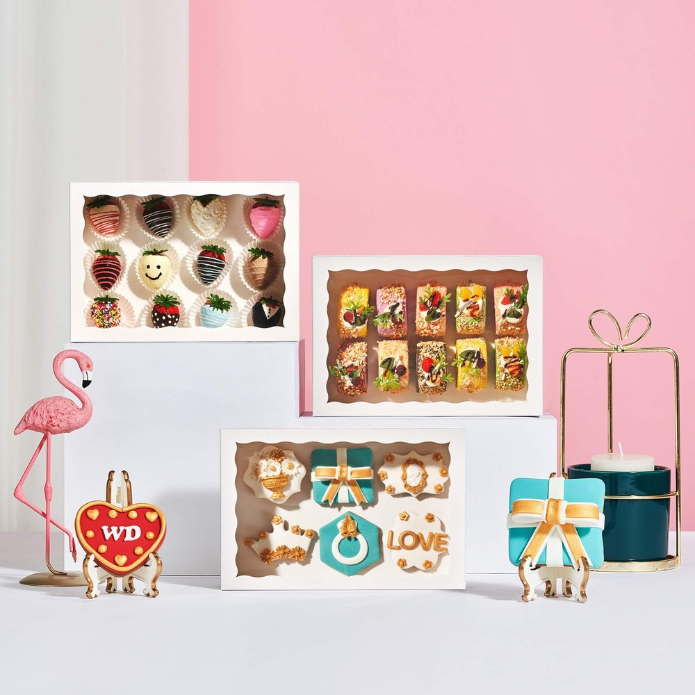 24PCS 10x7x2.5Inches White Bakery Boxes with Display Window, Multi-Use Desser...