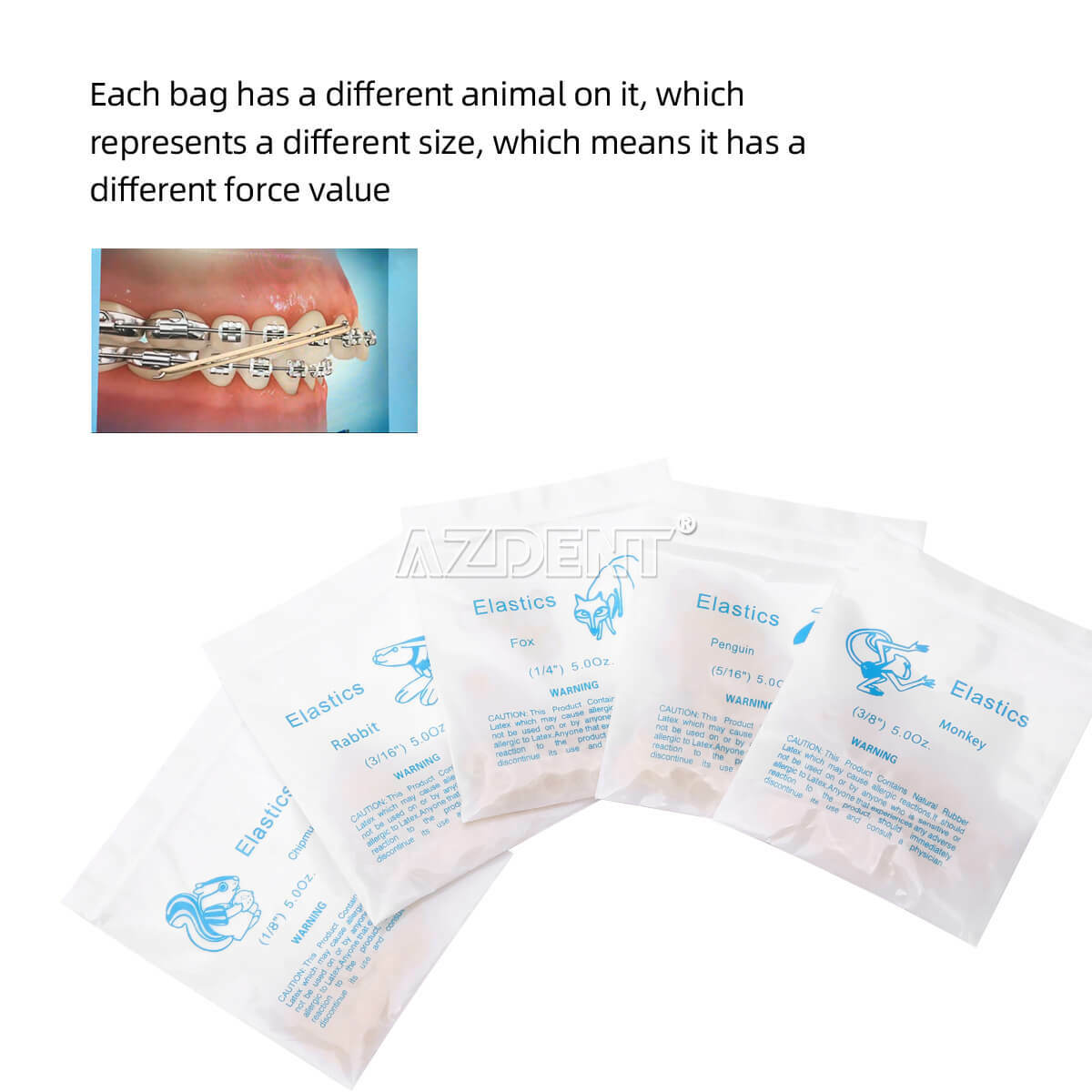 AZDENT 5000Pcs Dental Orthodontic Elastics Braces Rubber Bands 3.5/5.0/6.5OZ