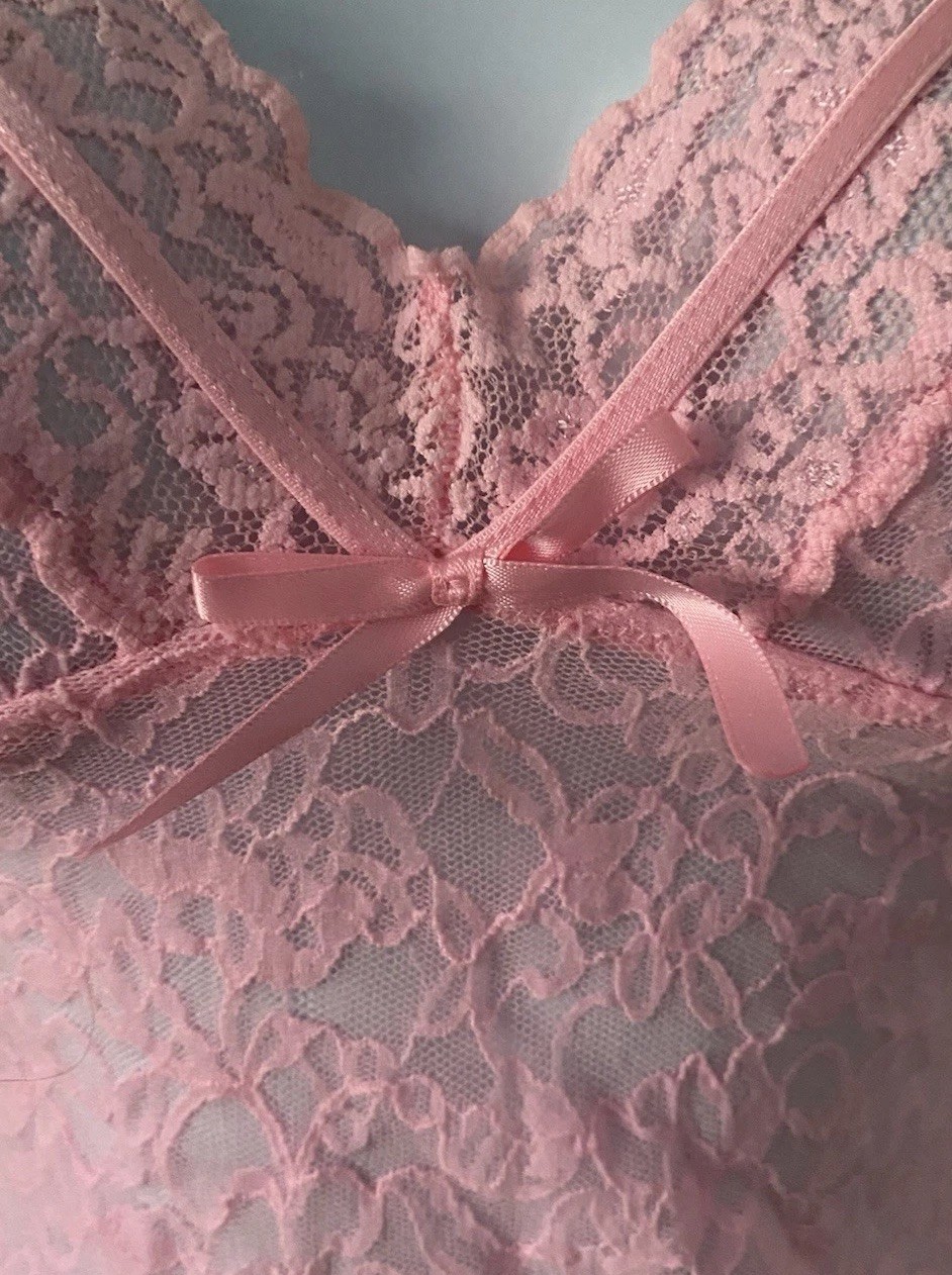 Victoria's Secret Lace Slip Dress Sz XS? Light Pink Sheer Ruffle Bow Lingerie