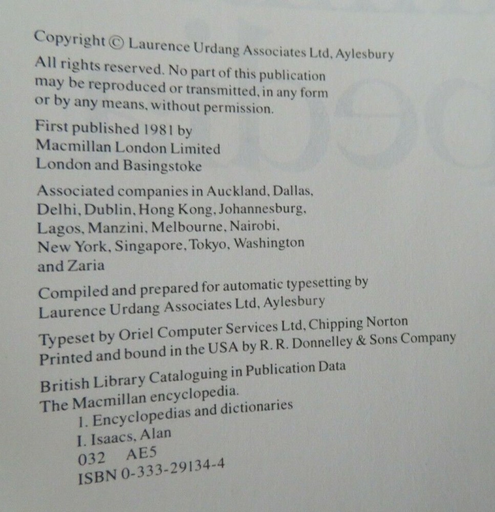 The Macmillan Encyclopedia Hardback 1st 1981