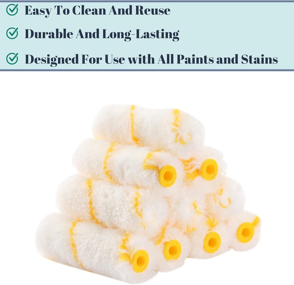 Bates- Paint Rollers, 4 inch 4 Roller+10 Covers, White