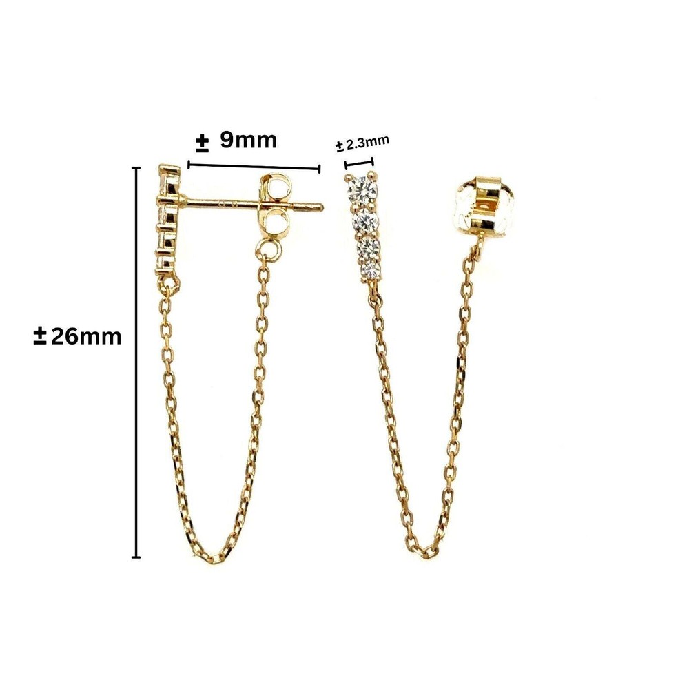14k yellow gold CZ push back earring with chain