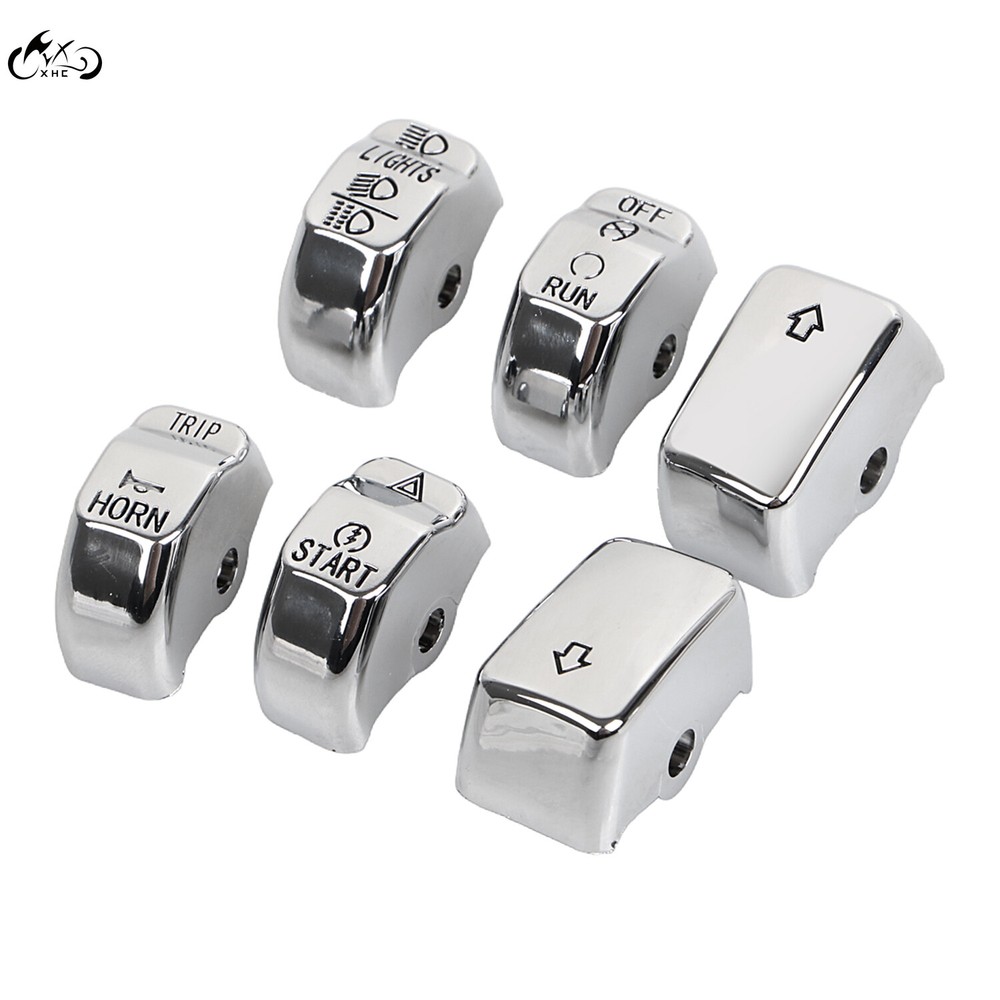 6Pcs Chrome Hand Control Switch Housing Button Cover Cap for Harley Softail Dyna