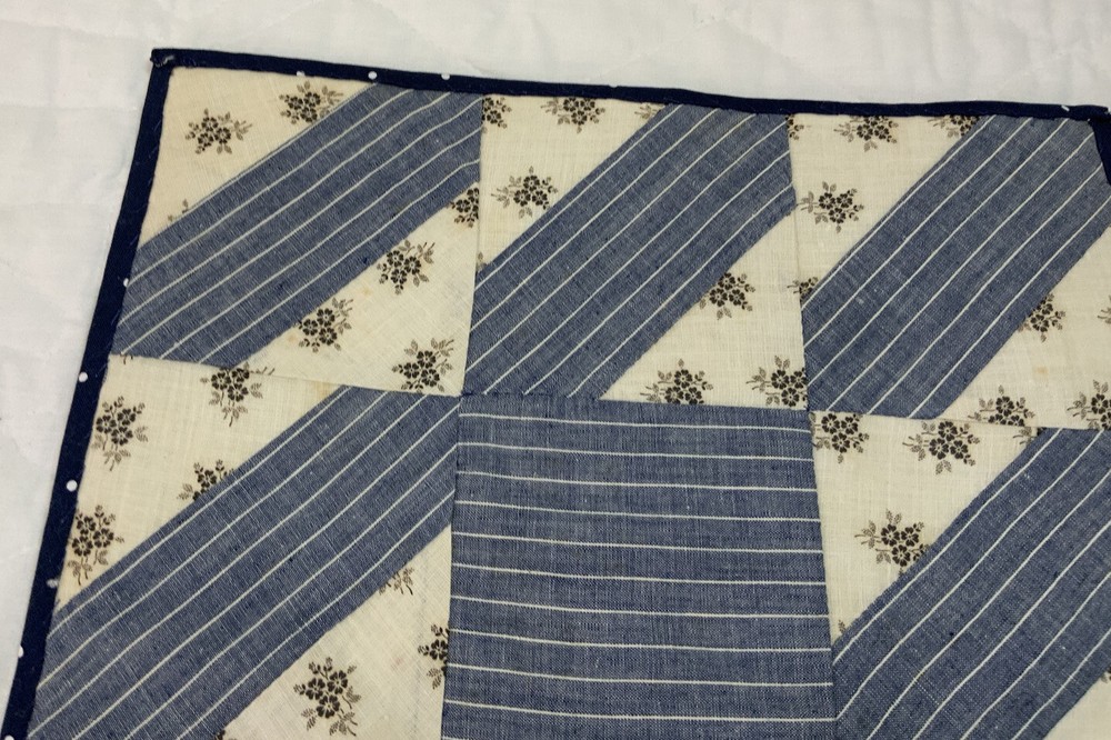 Vintage Patchwork Quilt Table Topper, Nine Patch, Rectangles, Calicos, Blue