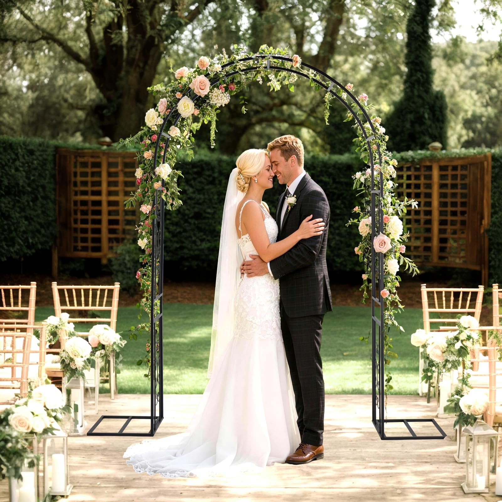 Metal Garden Arch Trellis for Climbing Plants Outdoor Wedding Patio Decor Black