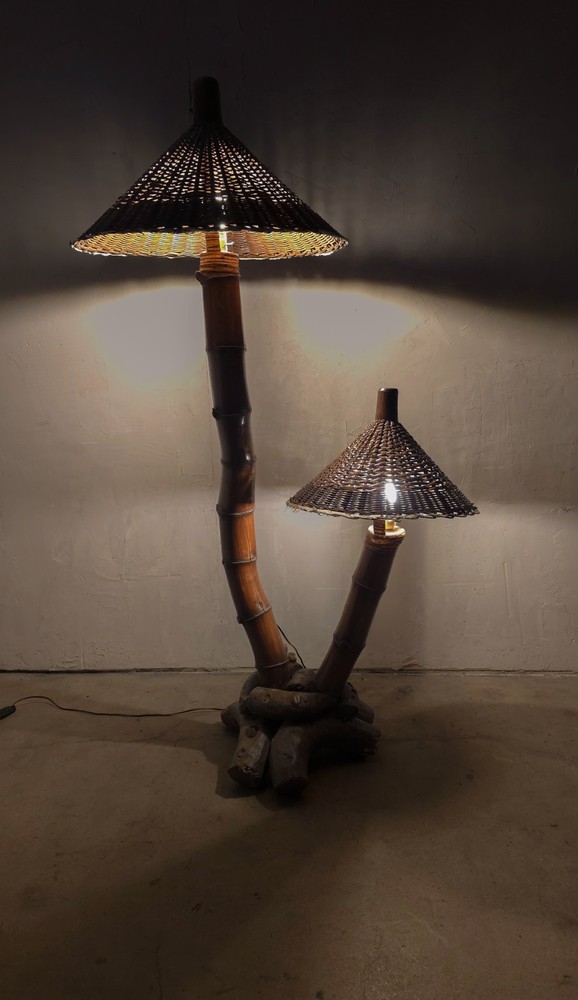 1950s Large Scale Bamboo Floor Lamp
