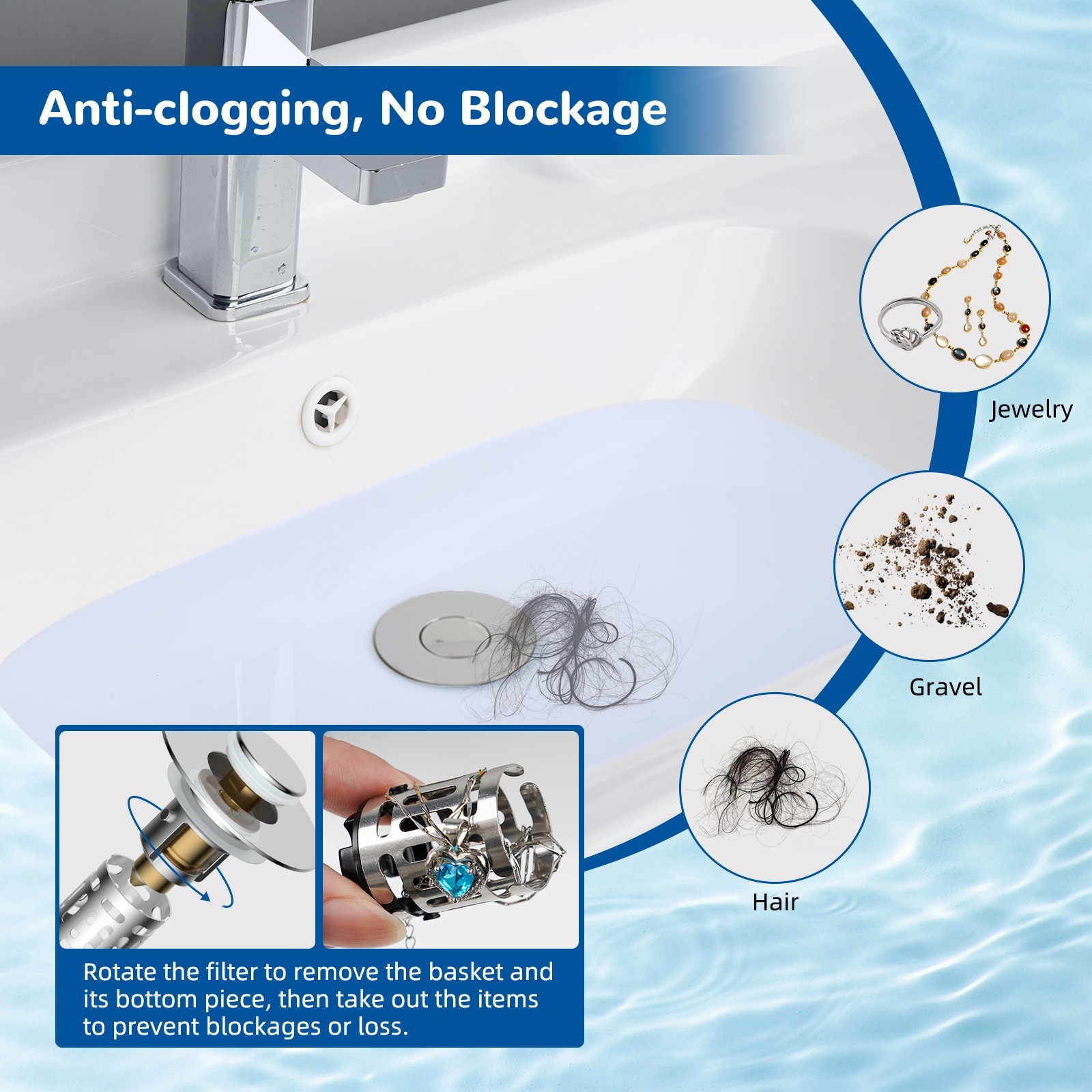 Universal Bathroom Sink Plug Stopper Wash Basin Core Bounce Pop Up Drain Filter