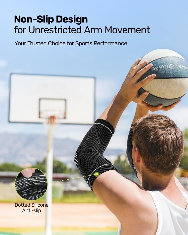 Elbow Compression Sleeve 2 Pack, High Elastic Elbow Brace for Tendonitis and ...