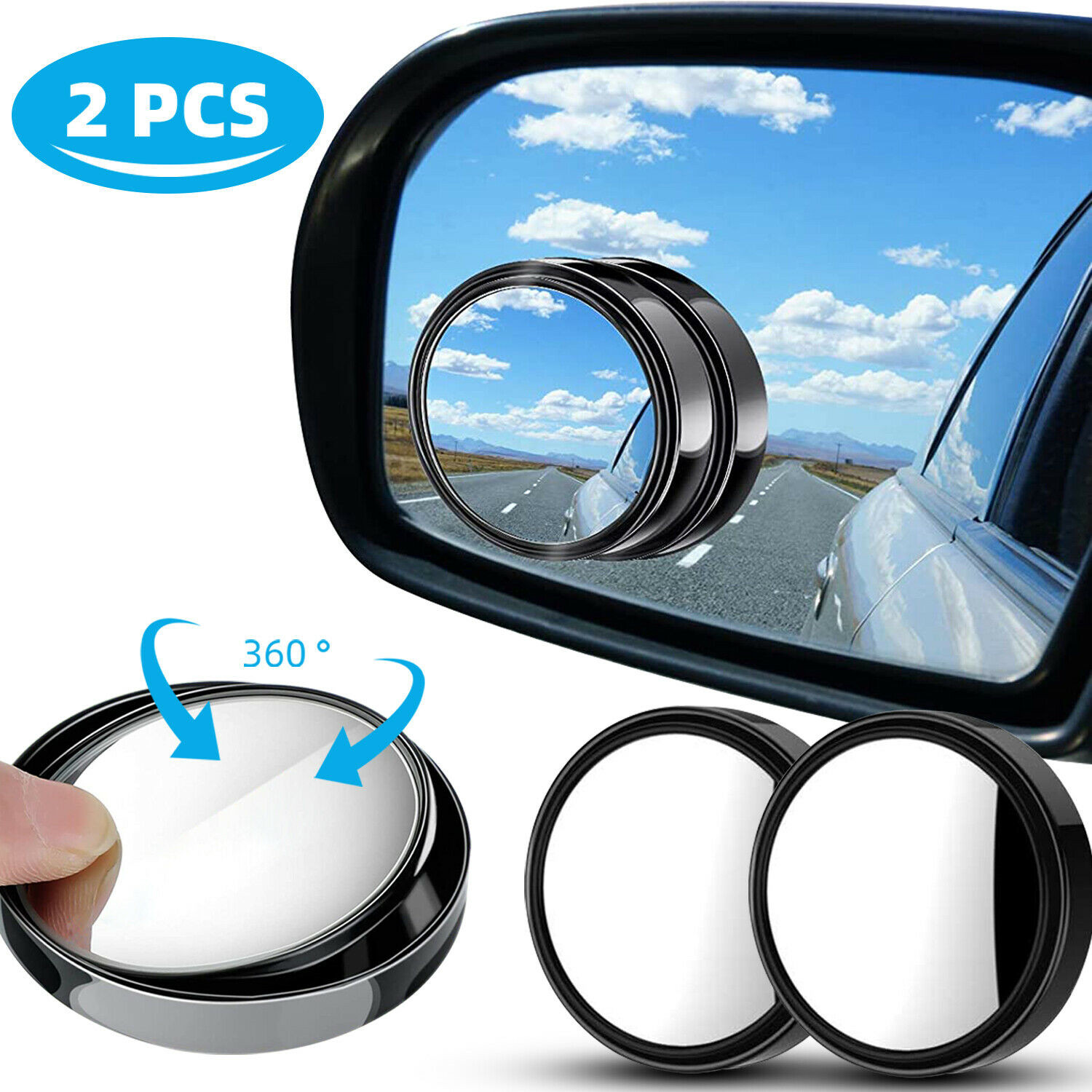 2PCS Blind Spot Mirrors Round HD Glass Convex 360° for Car Side Rear View Mirror