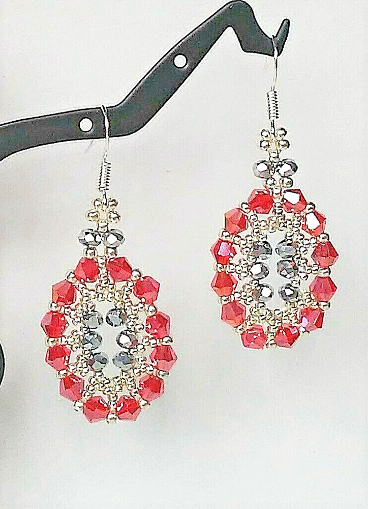 Handmade Red Luster Oval Beaded Earrings