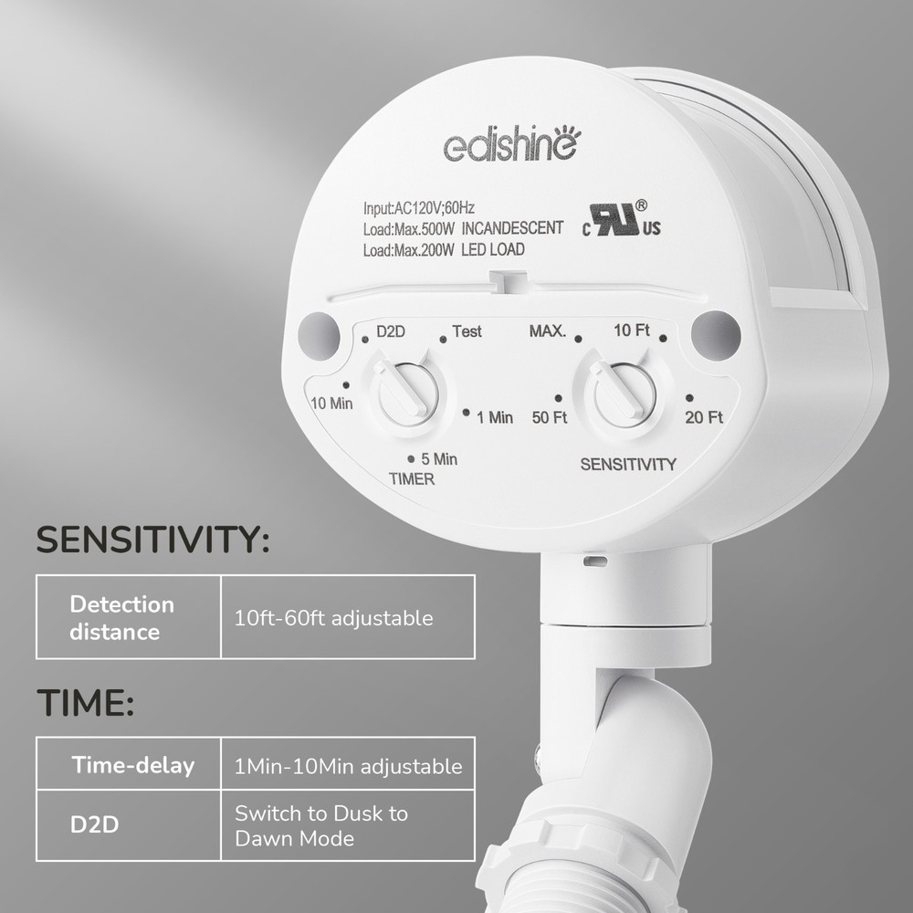 EDISHINE Motion Sensor, Automatic Dusk to Dawn, 180 Degree Replacement