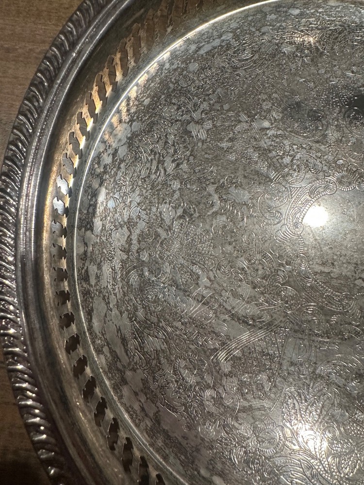vintage silver-plated round gallery tray
