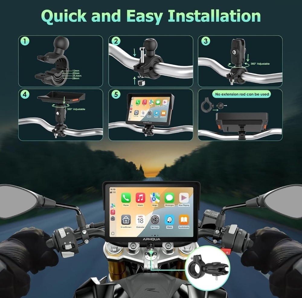 7-inch Motorcycle Navigation GPS Wireless Carplay Android Touch Screen + IP67