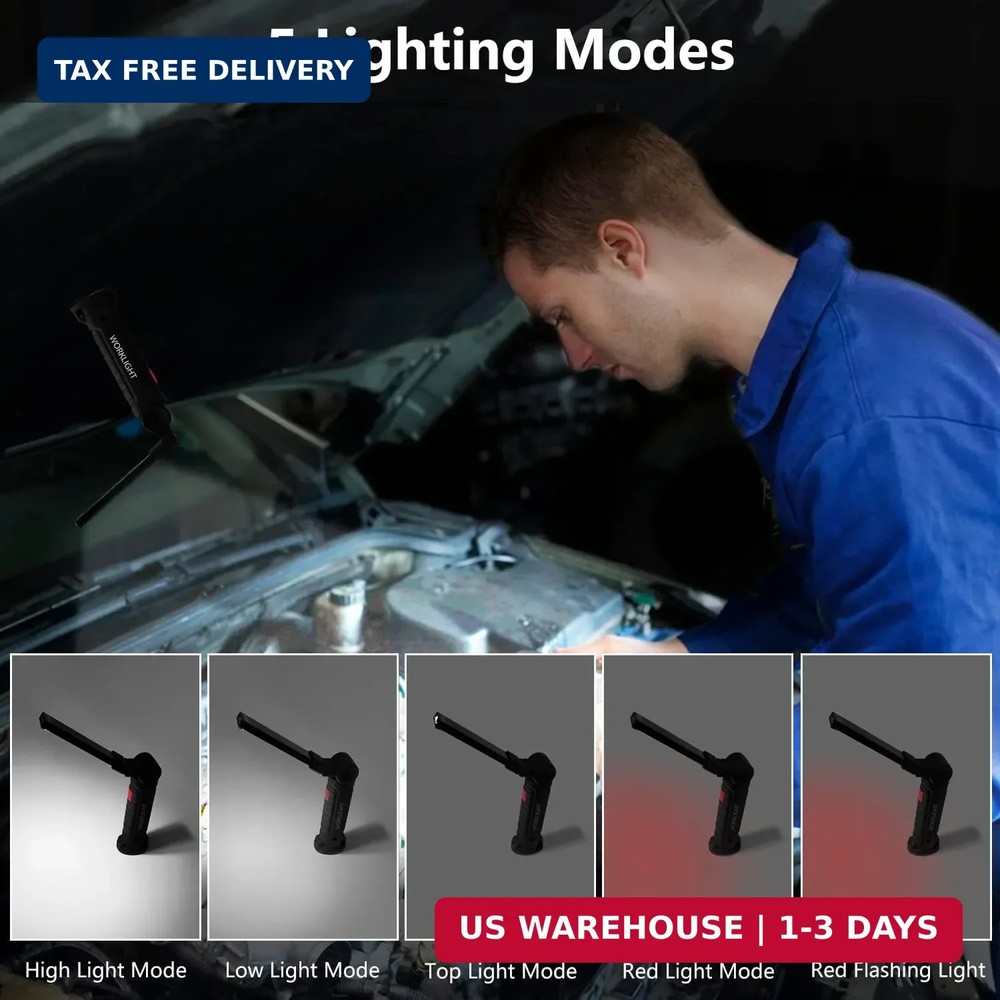 Working Light Portable, Rechargeable Work Lights with Magnetic Base Hanging Hook