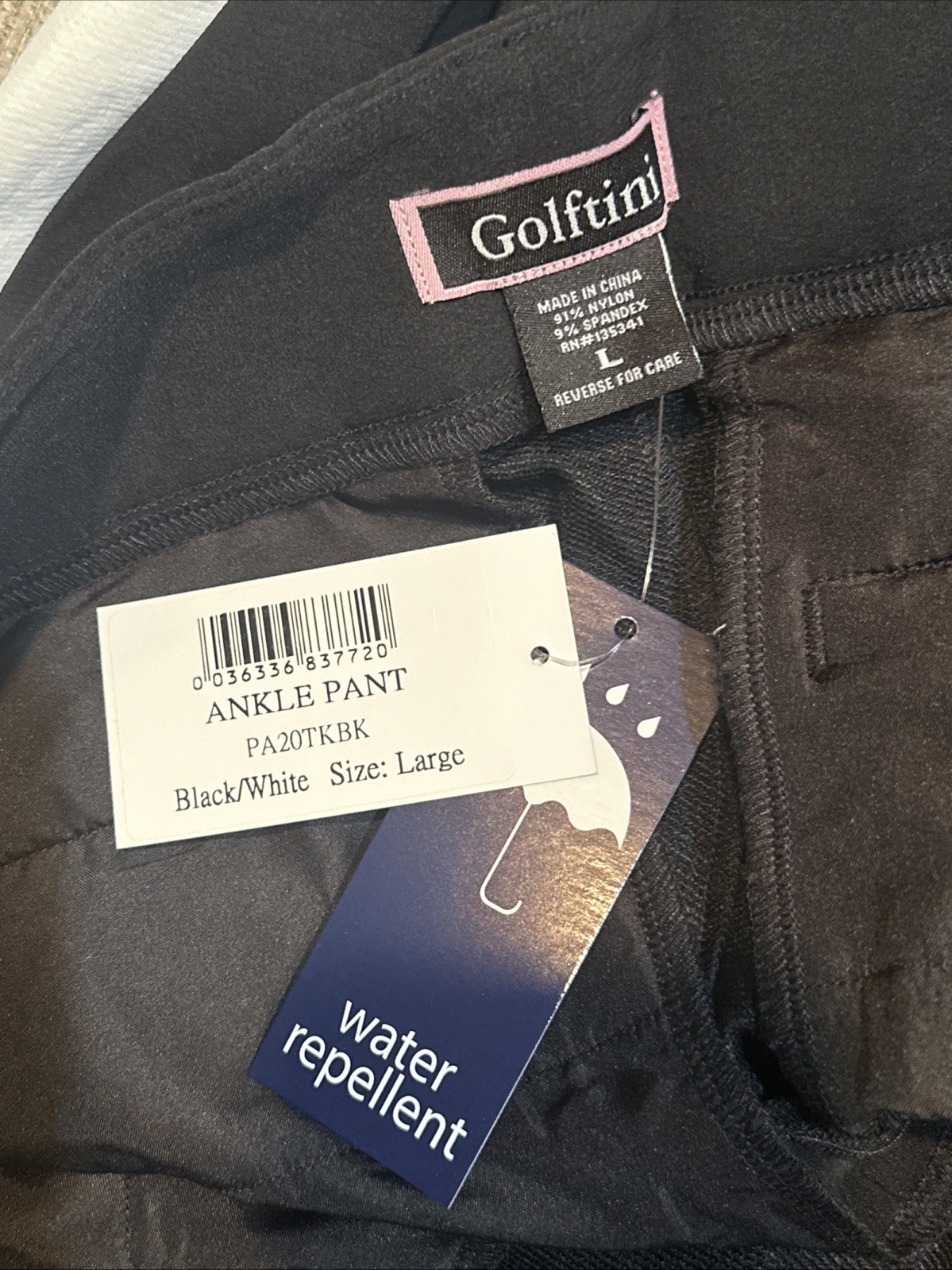NEW Golftini Women's LARGE Golf Ankle Pants Black Water-Resistant Stretch