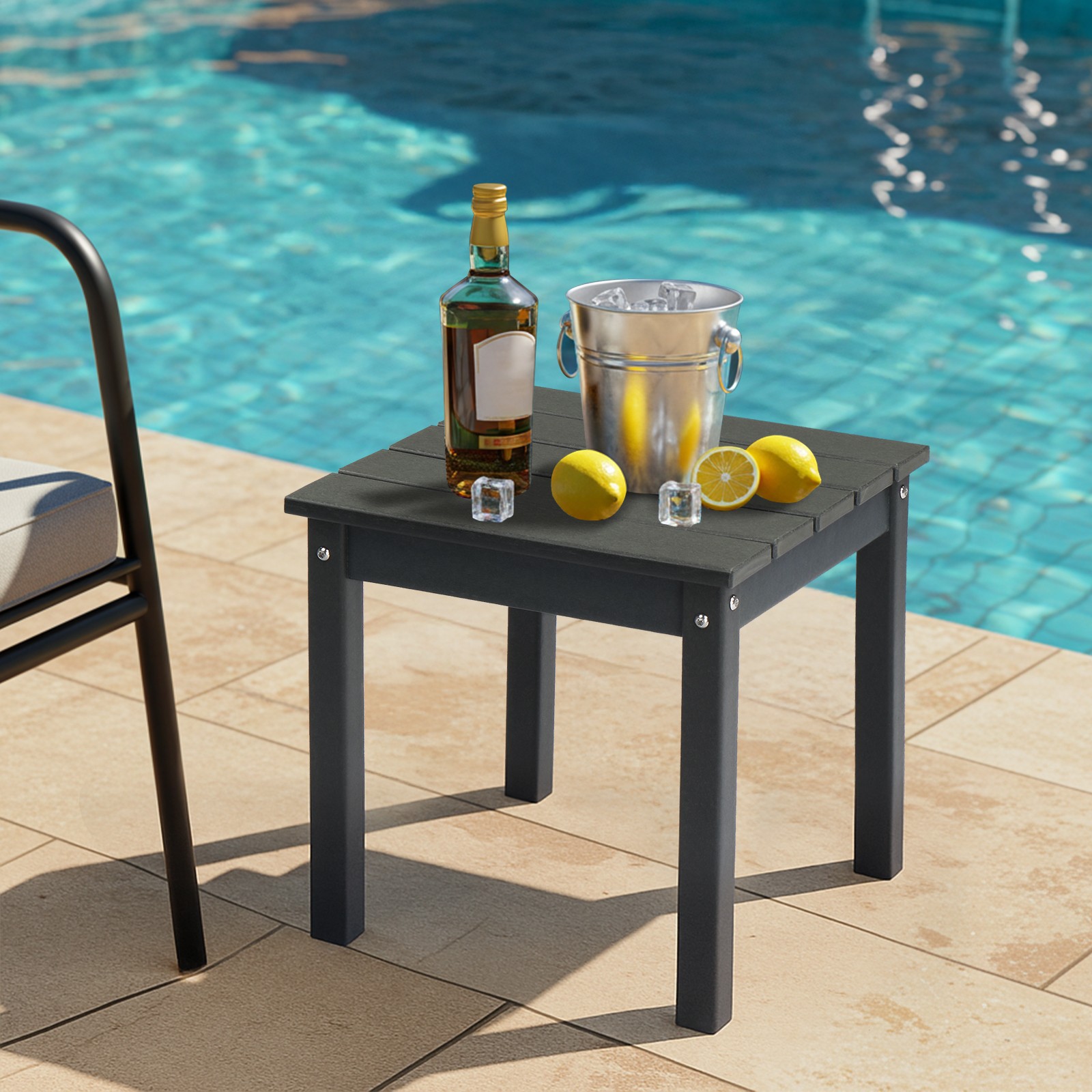 In/Outdoor 2-Tier Square Small Side HDPE End Storage Table, Weather Resistant