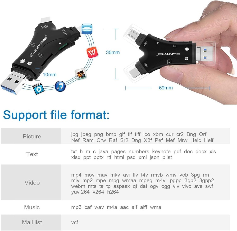 SD Card Reader for iPhone/ipad/Android/Mac/Computer/Camera,4 in1 Micro SD Card R