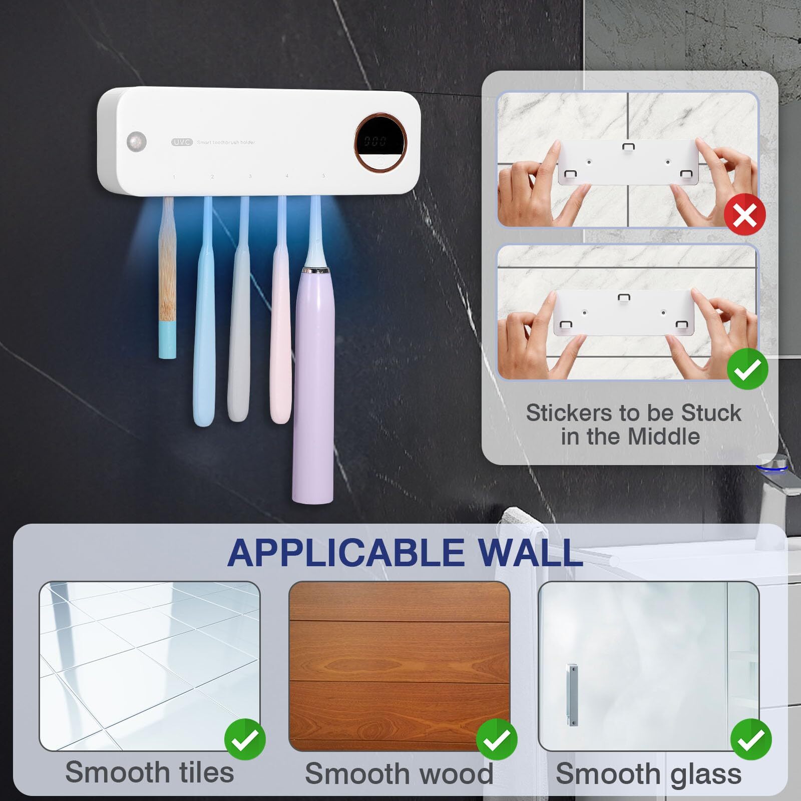 Smart Electric Toothbrush Holder Rechargeable Bathroom Holds 5 Toothbrushes