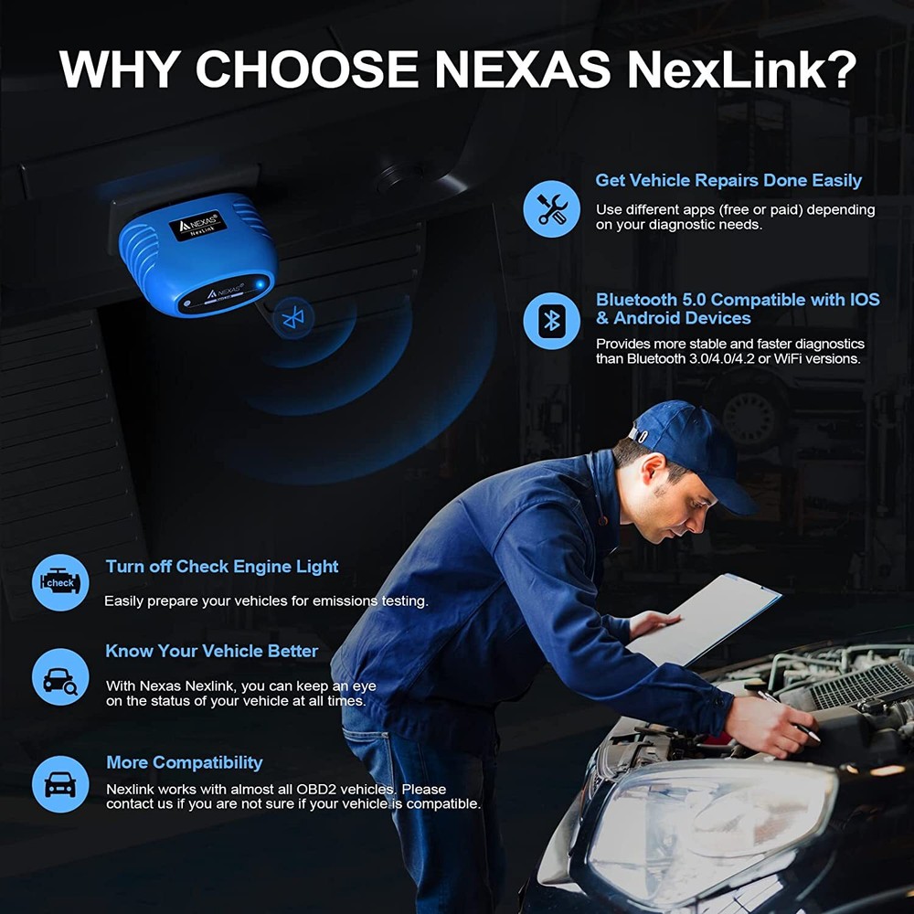 Bluetooth Code Reader OBD2 Scanner Car& Motor Check Engine Fault Diagnostic Tool