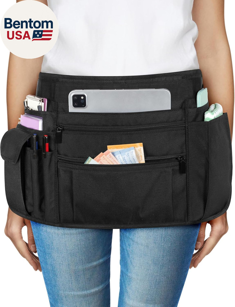 Waitress Server Apron with Multiple Pockets, Half Apron with Adjustable Belt for