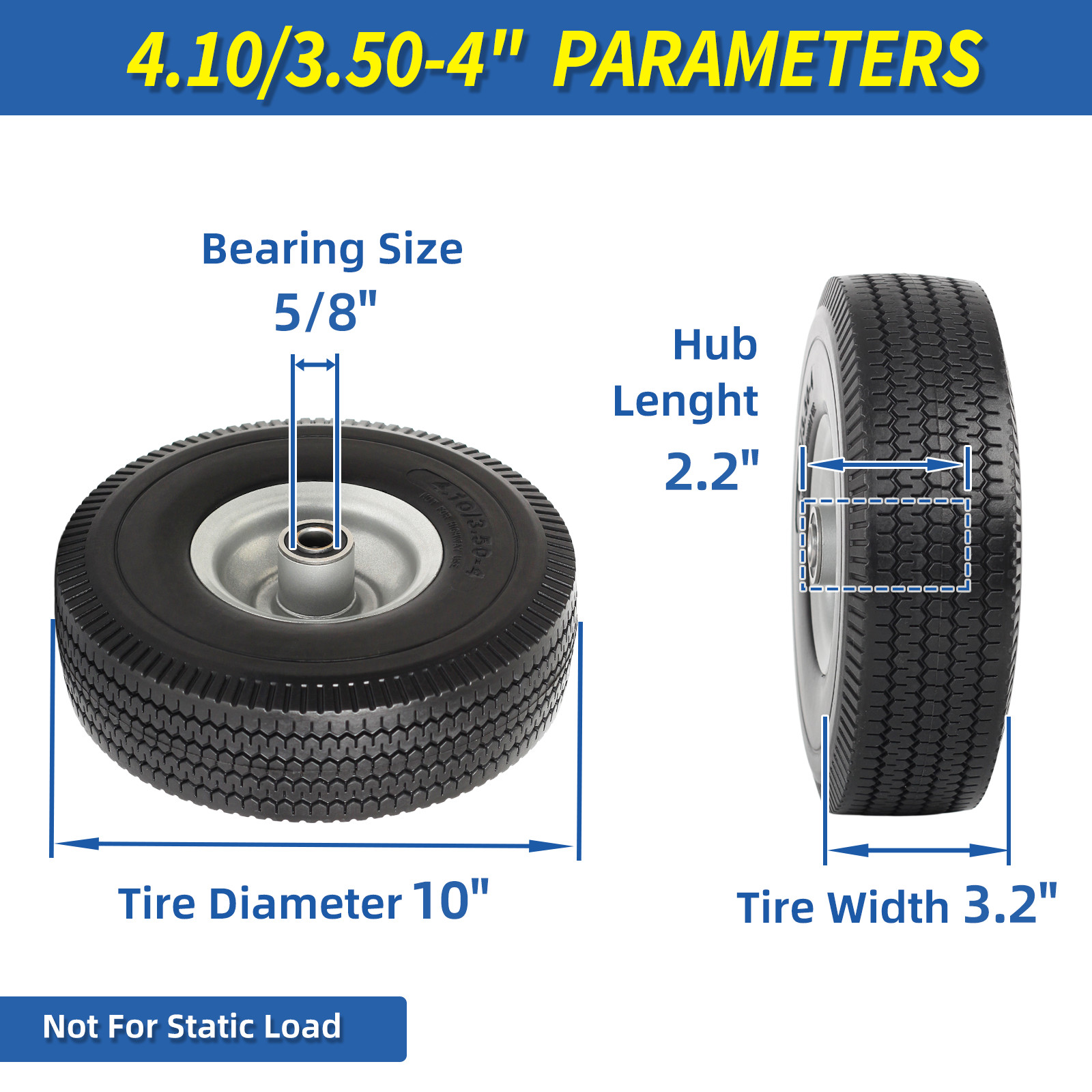 4.10/3.50-4 Flat Free Tire & Wheel for Hand Truck Garden Wagon Cart 2 Pack