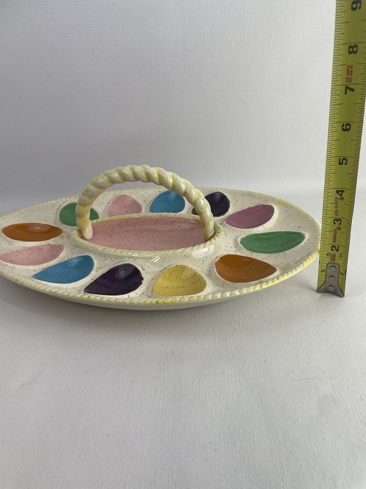 VTG Atlanic Mold Pastel Deviled Egg Platter Tray Dish w/Handle 14×10 Easter