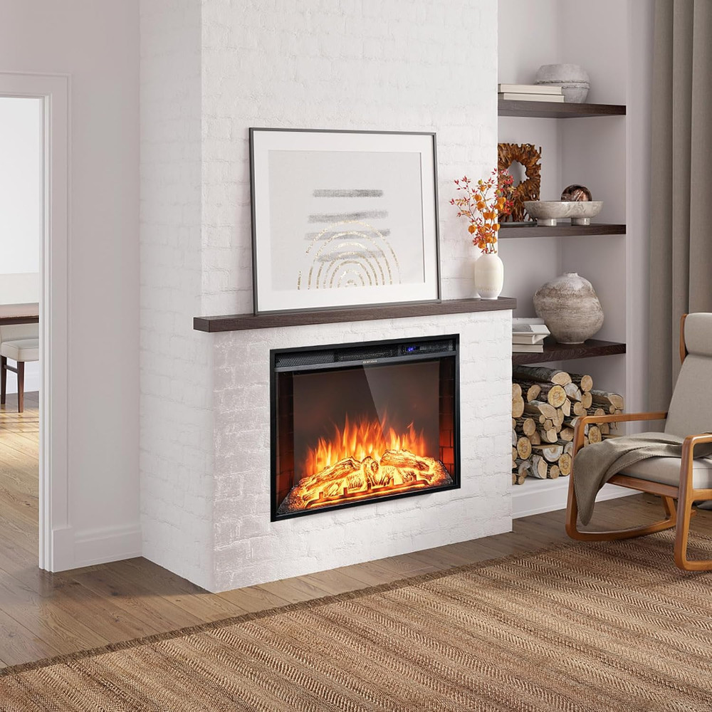 26" Electric Fireplace with Remote Control, Adjustable Flames & Timer