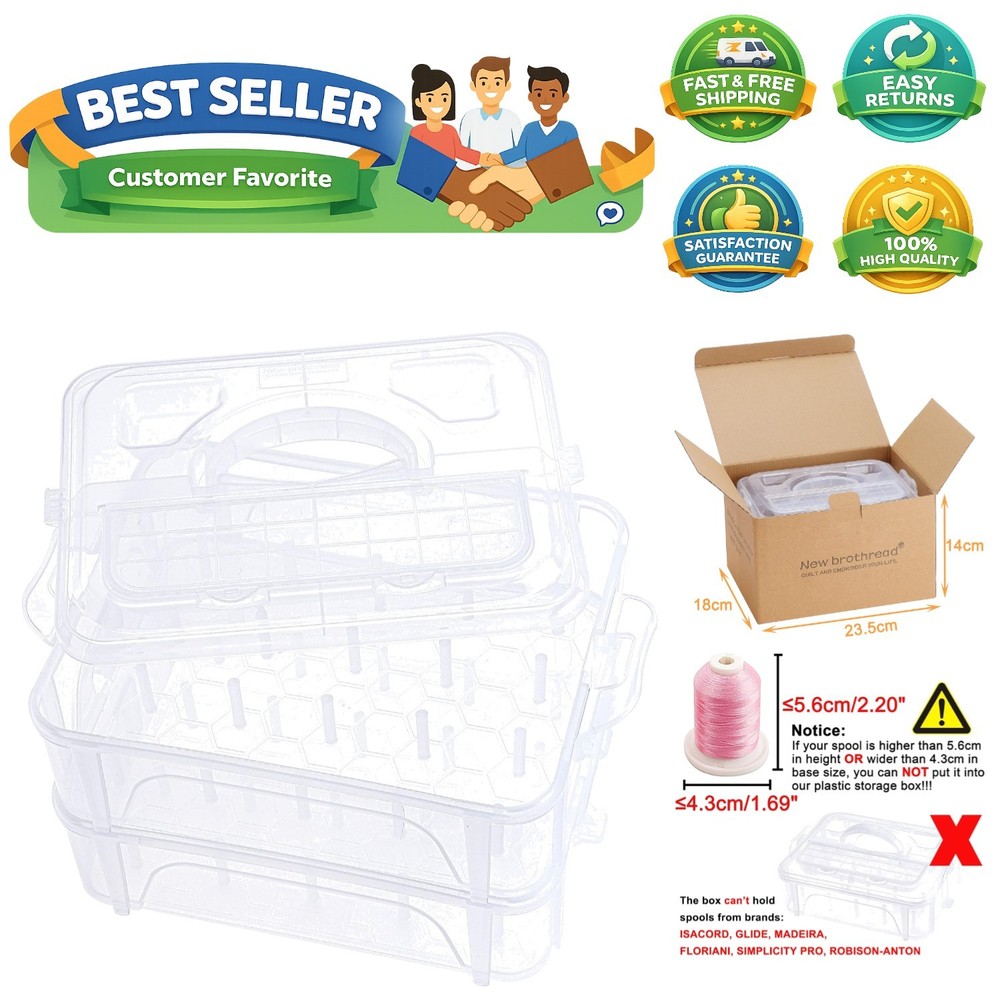 2 Layers Stackable Clear Storage Box/Organizer for Holding 40 Spools Home Emb...