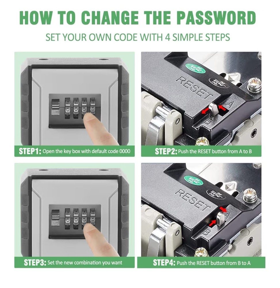 Key Lock Box, UPXON Extra Large Key Storage Box with Resettable Code, 4 Digit