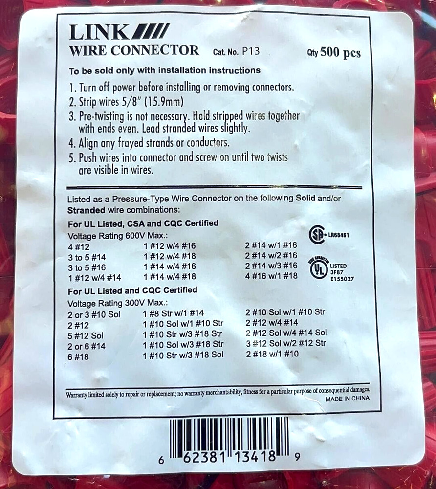 Winged Wire Connectors UL Listed 500 Pack - Red