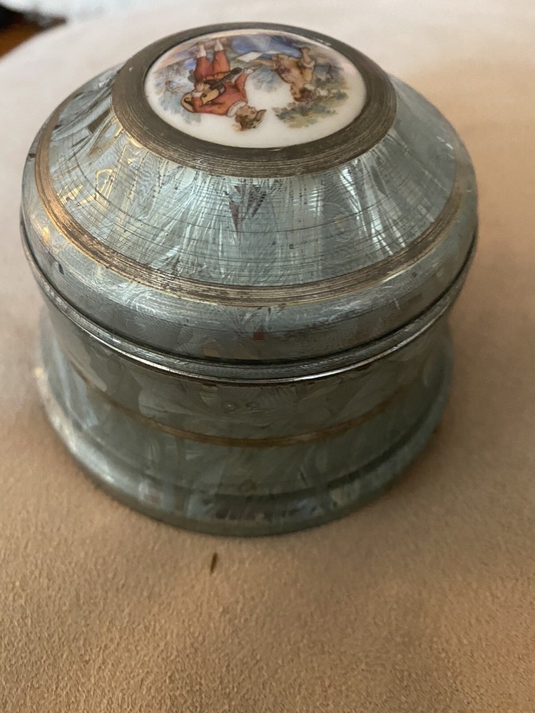 Antique Powder Puff Metal Container