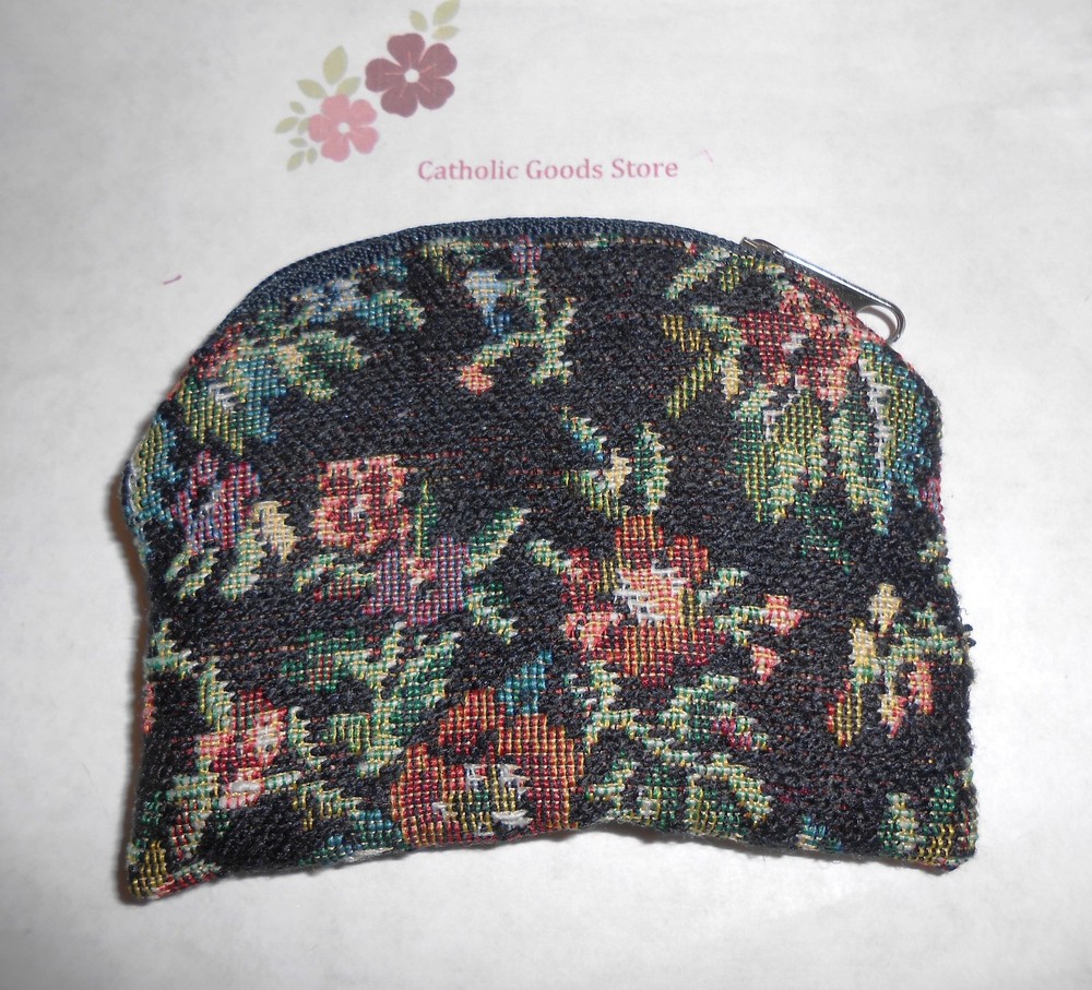 Flower Brocade Lined Zippered Rosary or Chaplet Case 1689