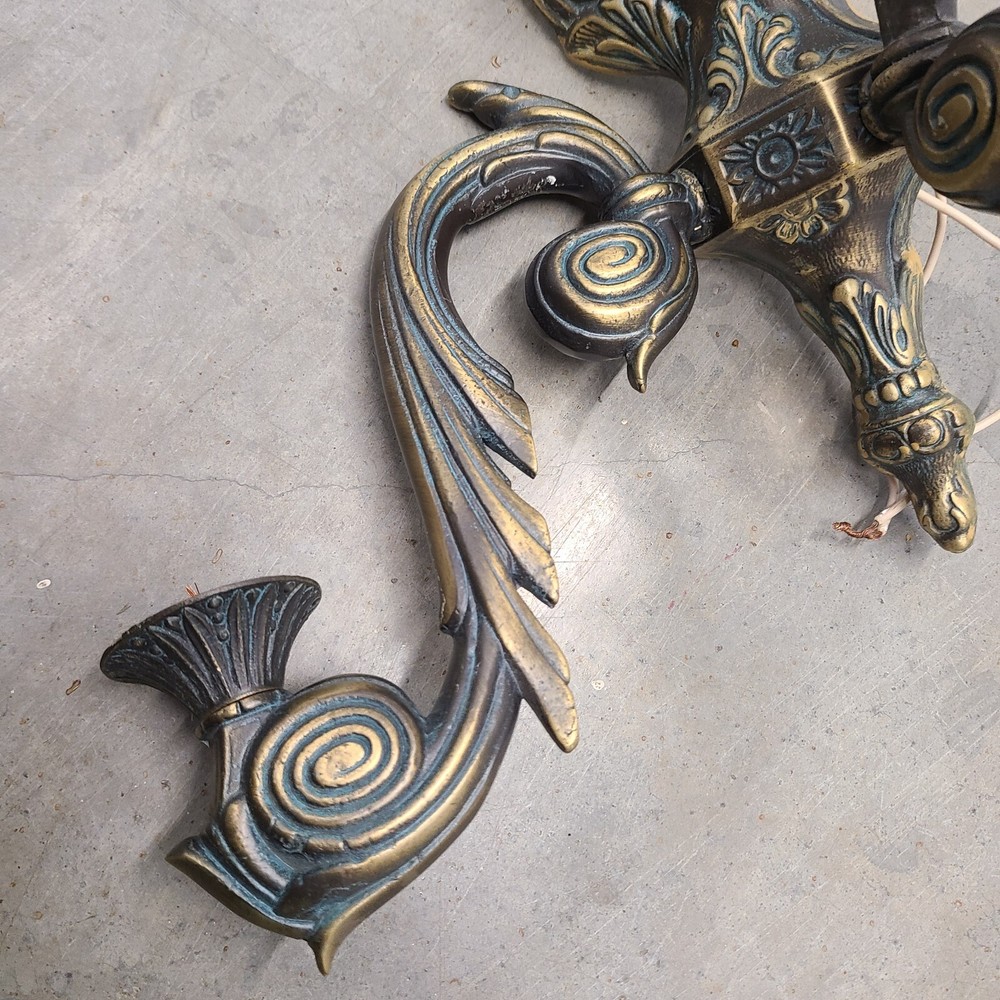 Ornate Antique solid brass double arm wall sconse