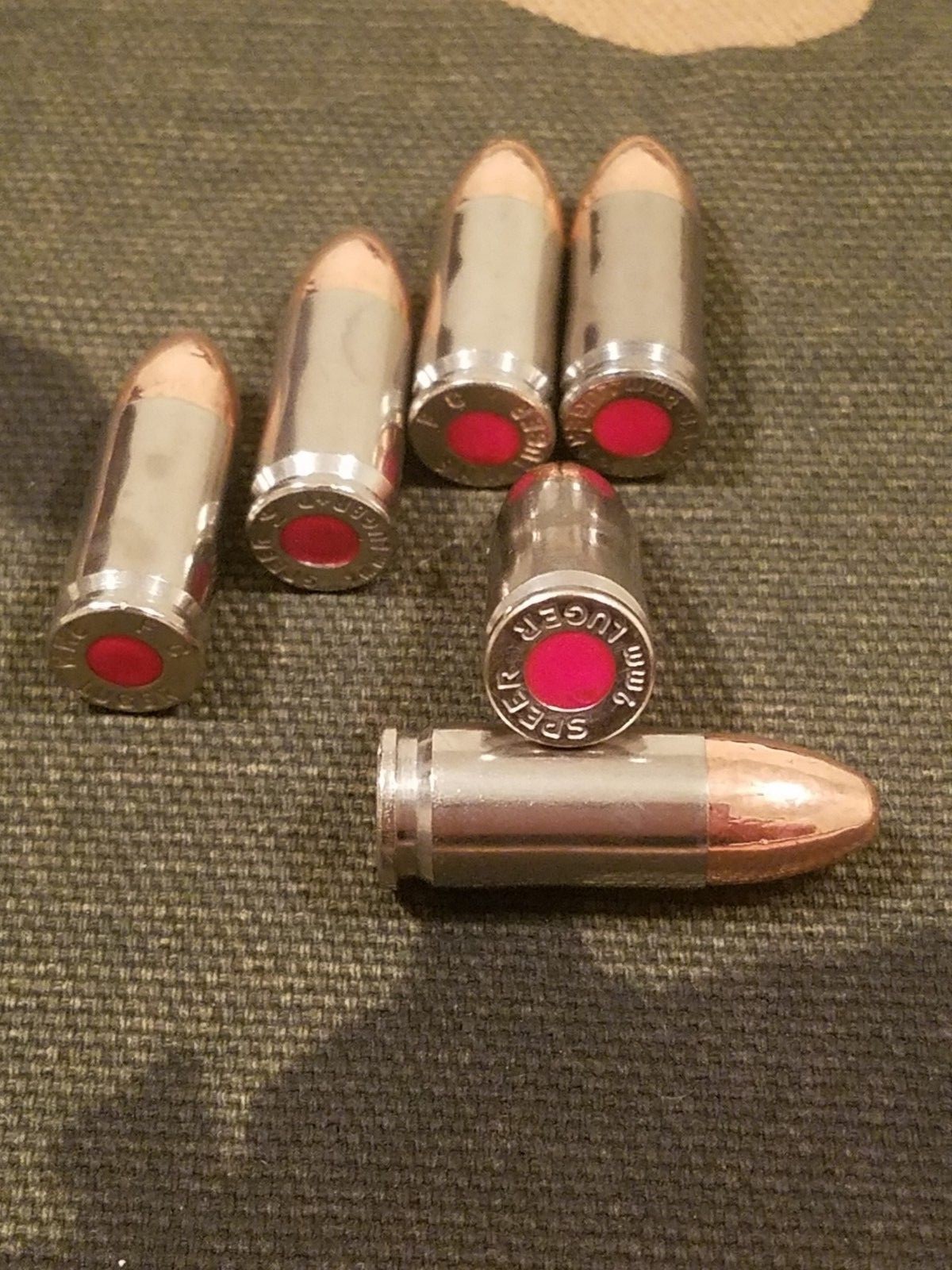 9MM LUGER SNAP CAPS SET OF 12 (NICKEL) REAL 115GN WEIGHT!!!