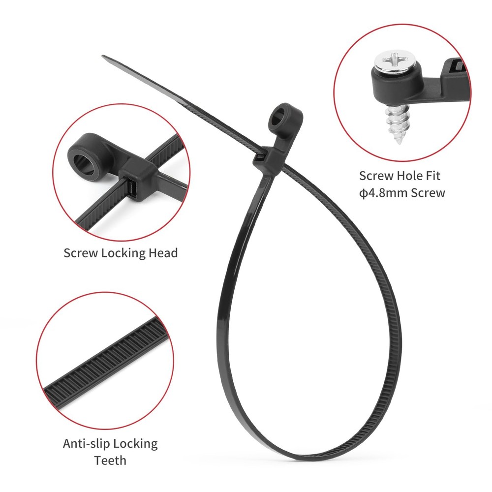 400 Pack Black Zip Ties with Screw Hole Assorted Sizes, Mountable Head Nylon ...