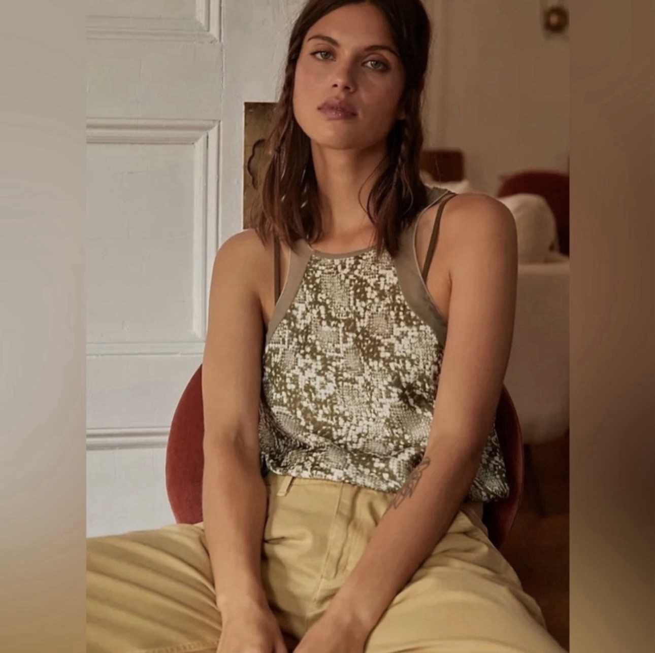 Free People Intimately Size XS Moss Green Snakeskin Print Festival Bodysuit NWOT