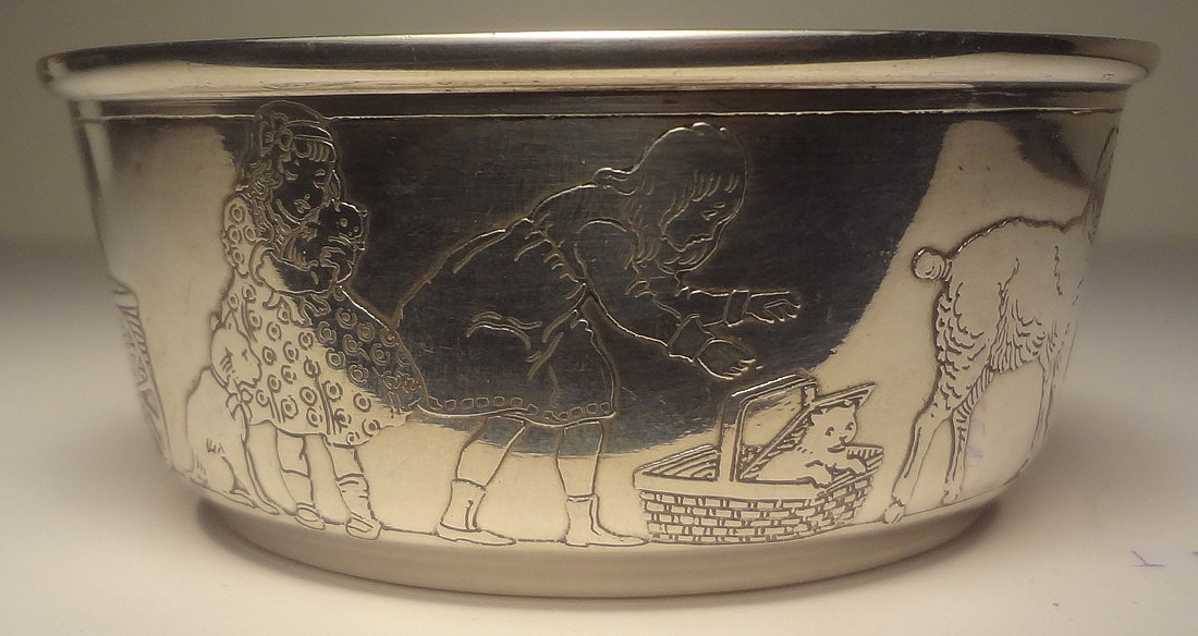 e1900's R. BLACKINTON & CO. sterling silver NURSERY RHYME BABY BOWL marked #219