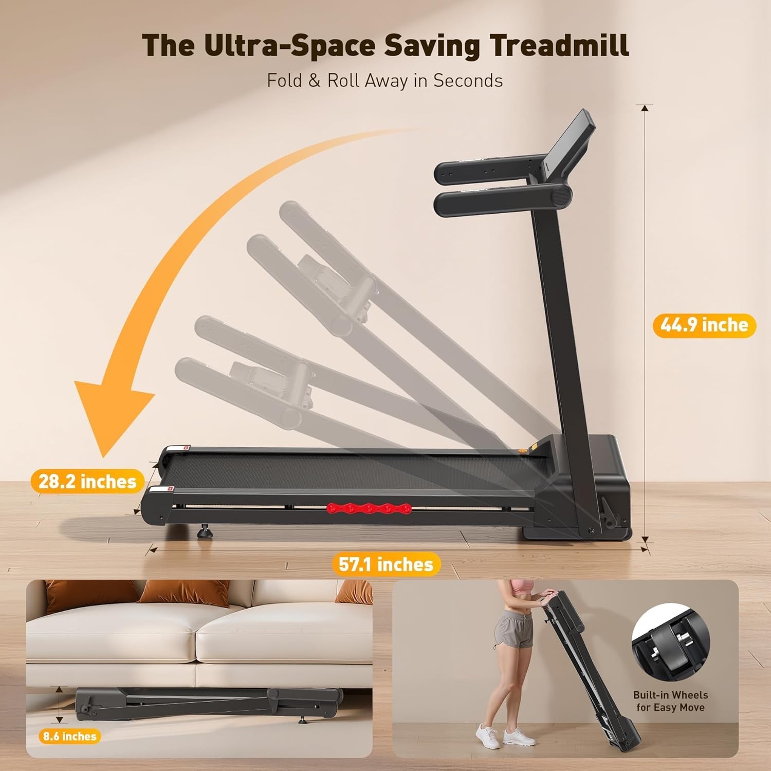 JAGJOG Treadmill for Home with Auto Incline, 3.5-4.5 HP Foldable Running Machine