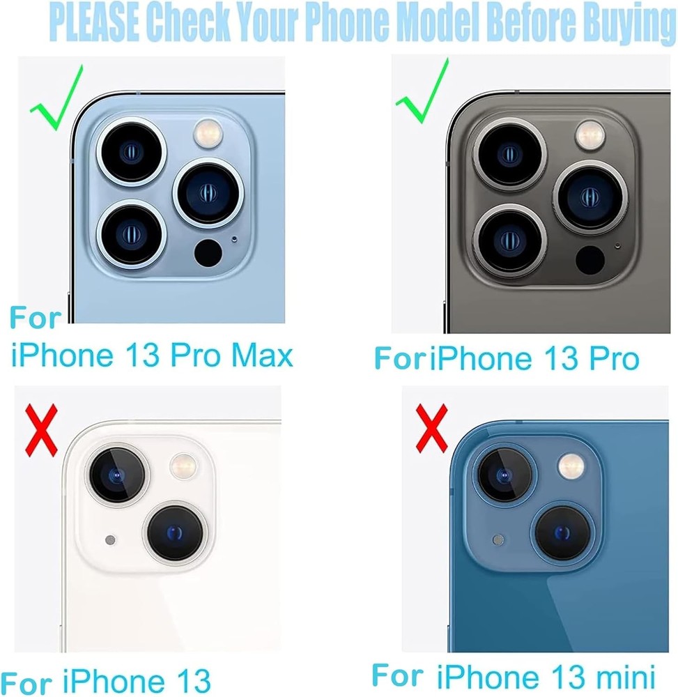 3pcs/Set Rear Back Camera Lens Covers Replacement for iPhone 13 Pro Max Back...