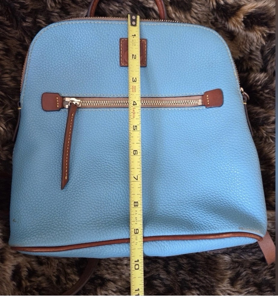 Dooney & Bourke Turquoise Pebbled Leather Backpack with Brown Trim