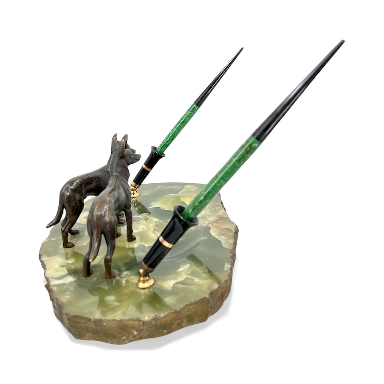 Antique circa 1929 Sheaffer Fountain Pen Desk Set Bronze German Shepherd Dogs