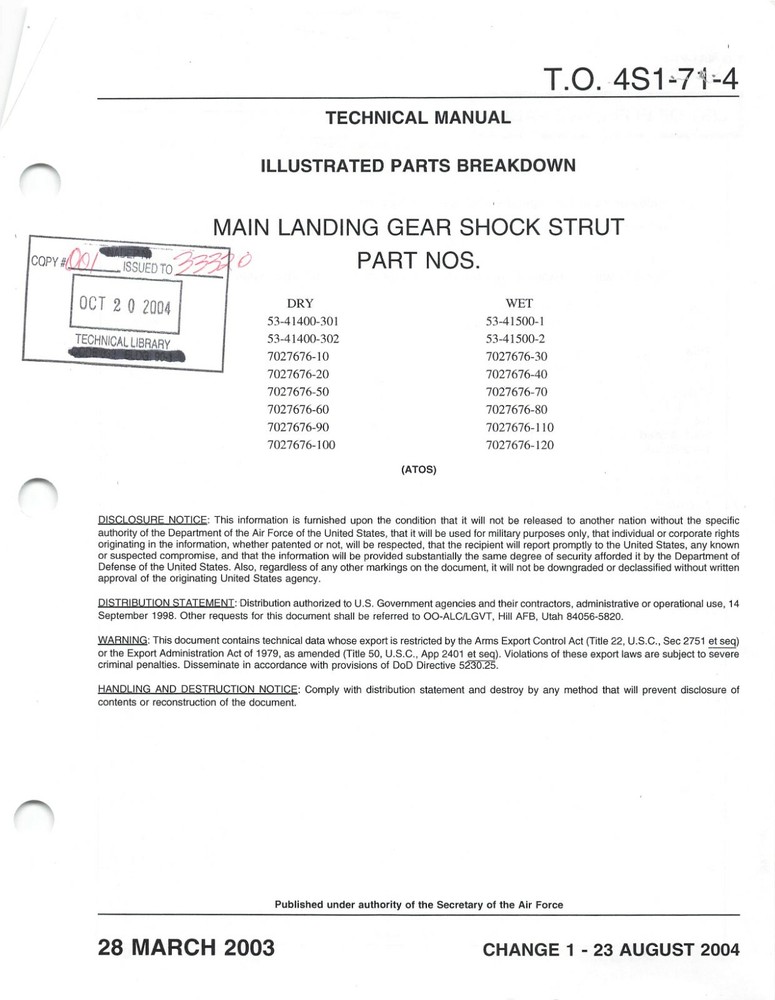 F-4 Phantom MLG Shock Strut Maint & Parts Catalogs Flight Manual - CD