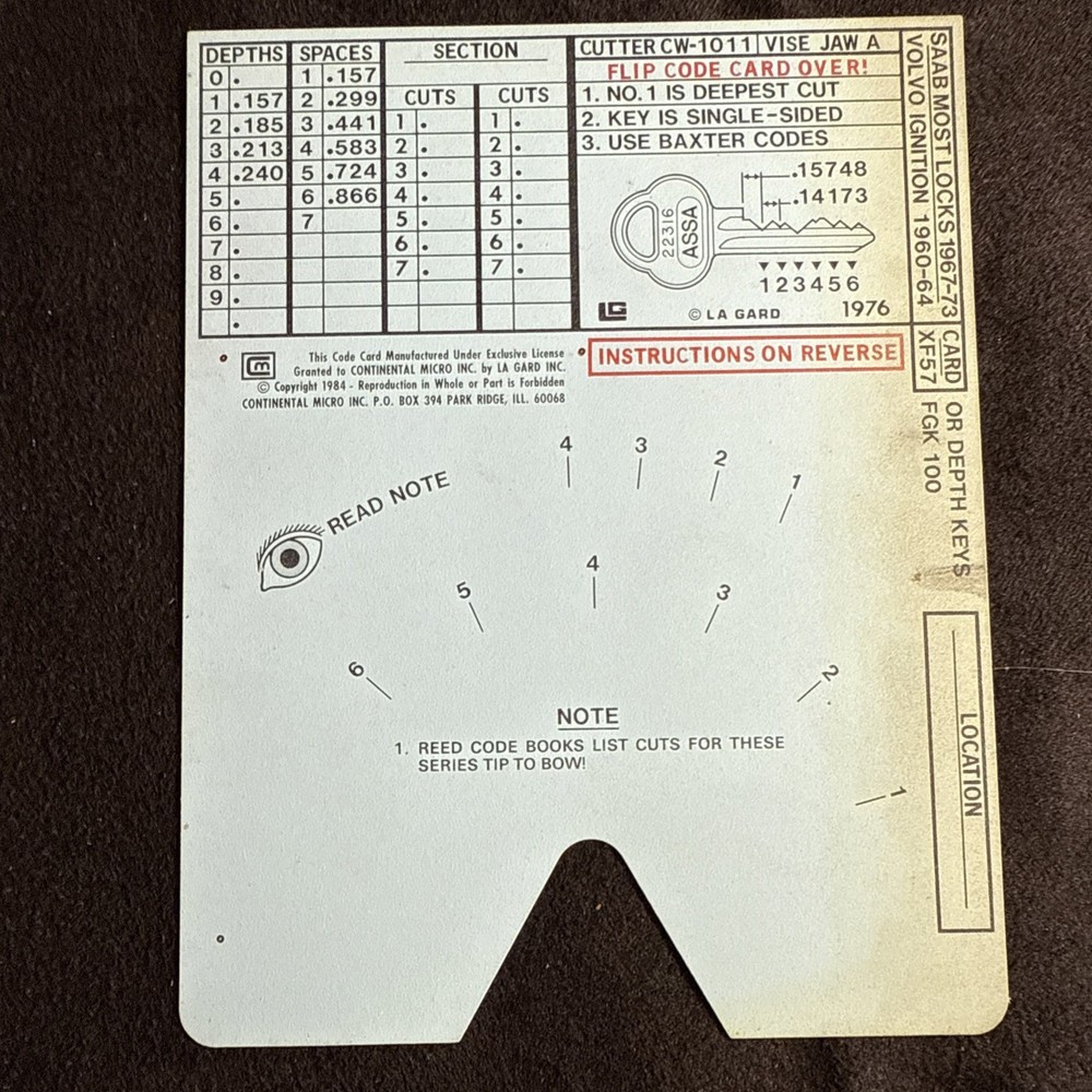 HPC FX57 Code Card HPC CODE MACHINE CODE CARD XF57 Locksmith